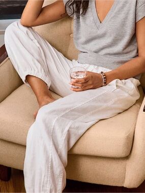 Sanctuary White Elastic-Cuff Linen balloon pants